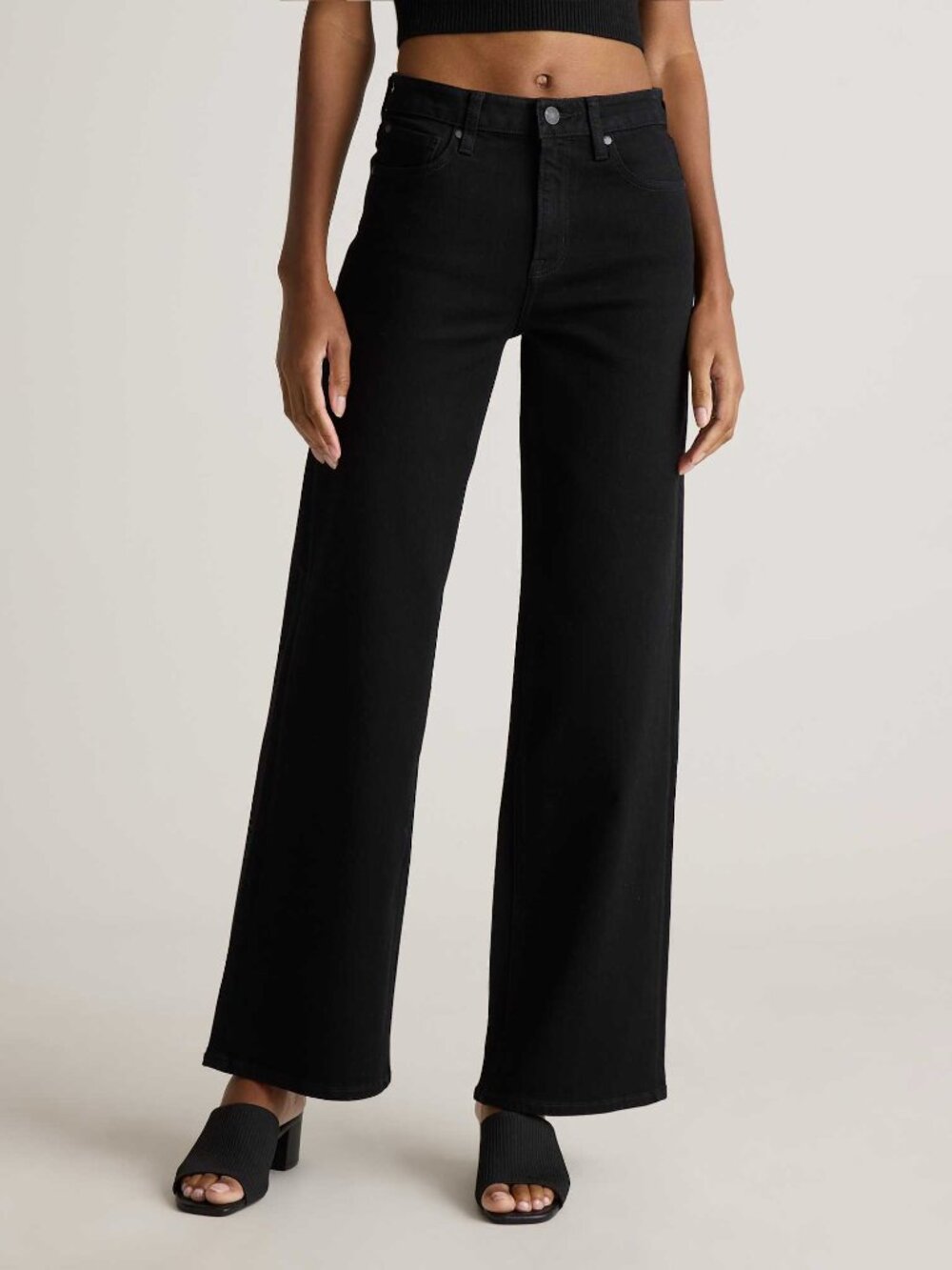 Quince Bella Stretch Wide Leg Jeans in Black